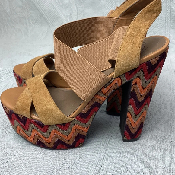 Fergie Suede Multi color Zig Zag Platform Heels - Picture 5 of 14